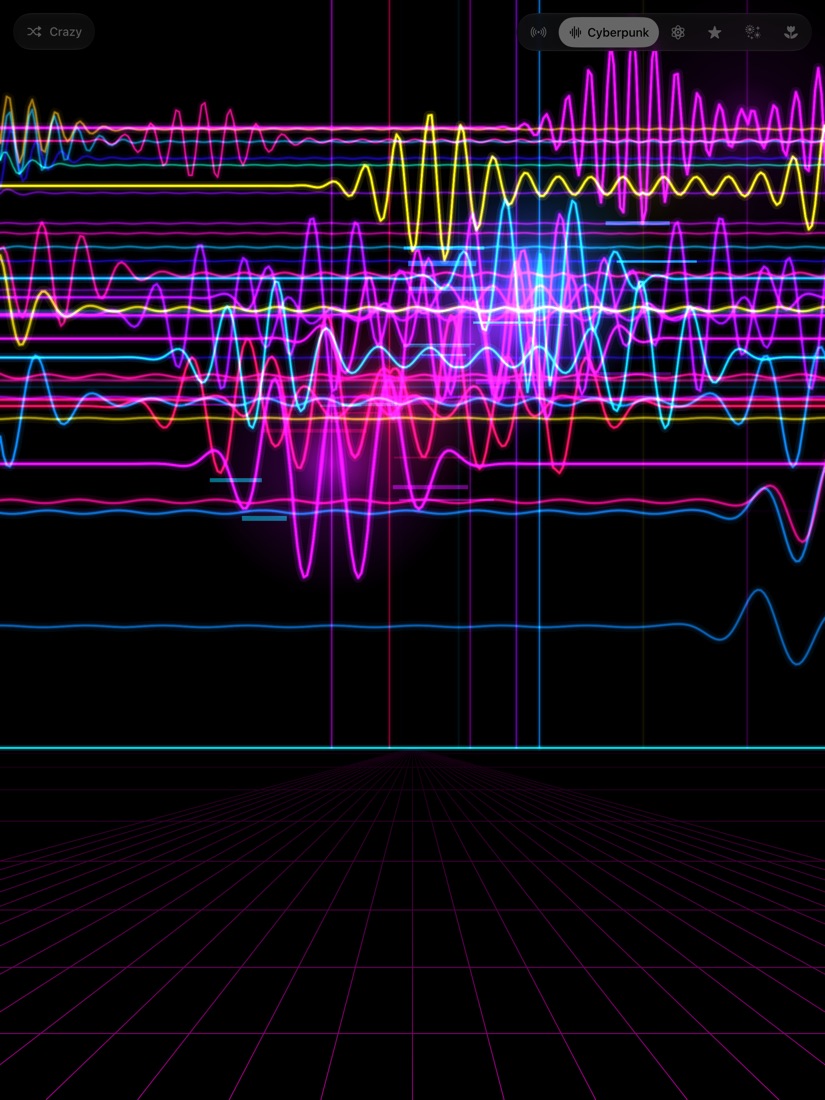 Neon wave lines over a glowing pink grid